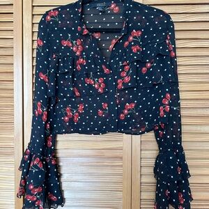 Zara Black Blouse with Red Cherry Print